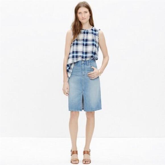 Madewell Denim High Rise Front Slit Skirt Size 27 - Picture 1 of 10